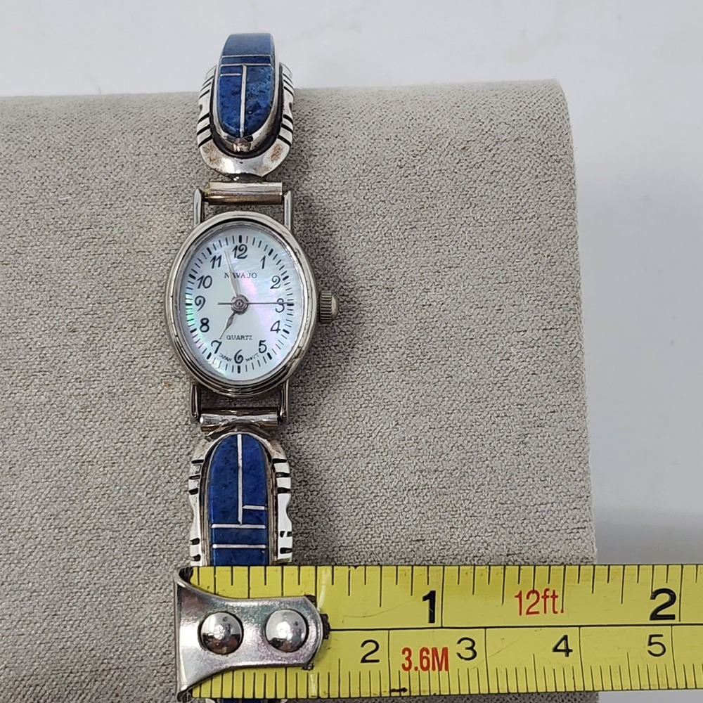 Vintage Lapis Inlay Oval Sterling Silver Expandable Women's Navajo‎ Quartz Watch - Picture 12 of 14